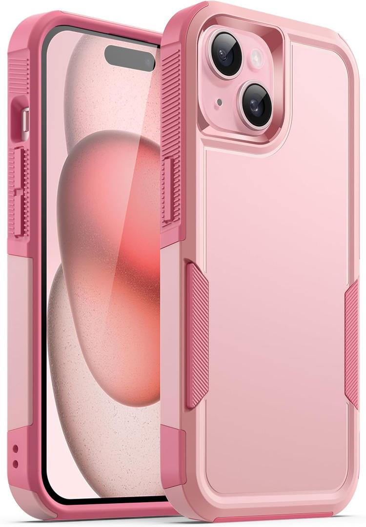 JETech Case for iPhone 15 6.1-Inch, Heavy Duty Dual-Layer Rugged Protection, Shockproof Protective Tough Phone Cover with Matte Back (Pink)