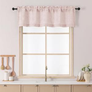 Chyhomenyc Blush Pink Valance for Windows - Light Filtering Textured Small Kitchen Window Curtains Over Sink, Rod Pocket Short Valance for Living Room Bathroom, 52Wx14L Inch, 1 piece