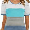 LUYAA Short Sleeve Sweater for Women Spring Summer Crochet Tops Crewneck Ribbed Casual Lightweight Pullover Sweaters XL