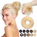 MY-LADY Messy Bun Hair Pieces Human Hair for Women Real Hairpiece Straight Scrunchies Tousled Updo Donut Chignon Ponytail Extension Platinum Blonde