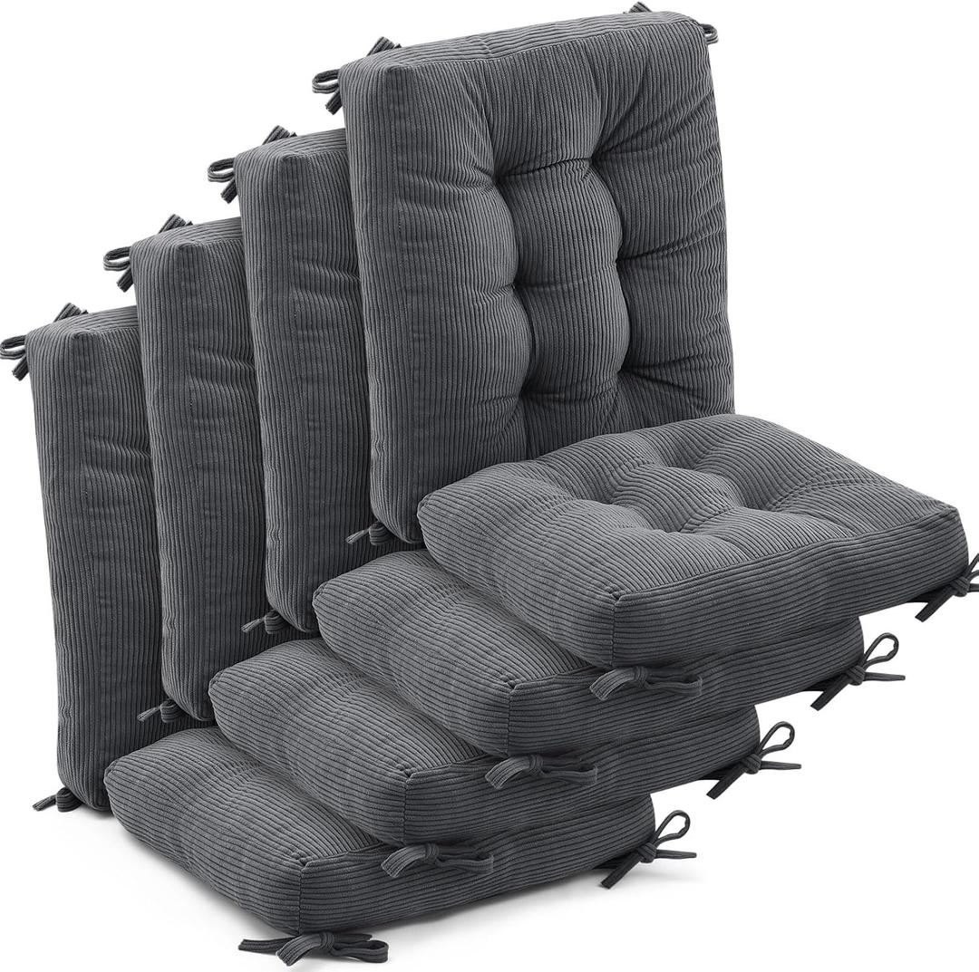 Juexica 4 Set Outdoor Patio Chair Cushions Corduroy Seat High Back Tufted Pillow Replacement Rocking Patio Chair Pads for Outdoor Indoor Home Office(Dark Gray), 20.47 x 20.47 x 3.54 inches