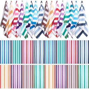 Redbaker 16 Packs 59 x 28 inches Oversized Beach Towel Bulk Extra Large Pool Towels Set Microfiber Quick Dry Swim Towel Blanket for Women Men Adult Bath Travel (Gradient Color,Vertical Stripe)