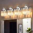4-Light Bathroom Vanity Lights Over Mirror, 28.4 in Crystal Wall Sconces | Modern Nickel Vanity Lights, Substantial Metal Body with Crystal Shades, E26 Ceramic Sockets, 4 * G45 Warm LED Bulbs