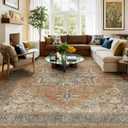 Kokia 10x14 Washable Area Rugs Terracotta with Vintage Orient Design, Soft Rug for Living Room or Bedroom, Non-Slip Low Pile Stain Resistance Features, Distressed Medallion Pattern