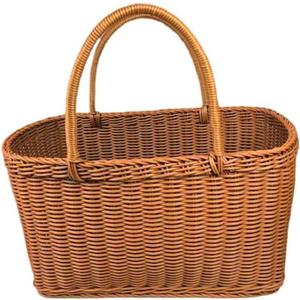 Plastic Woven Shopping Basket with Handles  Lightweight Grocery Basket for Farmers Market, Picnic, Foraging | Stylish Wicker Tote for Groceries, Flowers, Outdoor Storage (Medium)