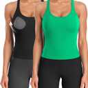ATTRACO Women Ribbed Workout Crop Tops with Built in Bra Yoga Racerback Tank Top Tight Fit (Black, M)
