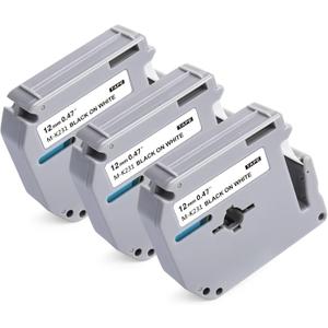 Ptouch M Tape Replacement for Brother M Tape M-231 M-K231s 12mm 0.47 Inch Black on White MK231 Label Work with Brother P-Touch PTM95 PT55 60 65 70 80 90 95 3-Pack