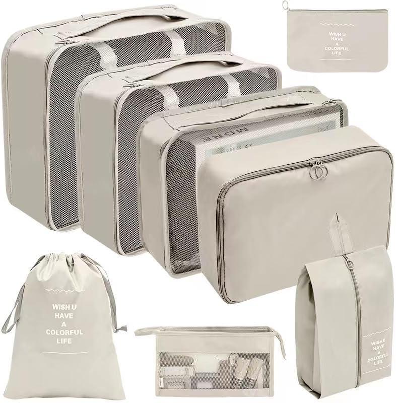 Packing Cubes, 8 Set of Various Sizes Luggage Organizer Bags, Travel Suitcases Lightweight Essential Bag with Compression Storage Shoe Bag, Clothing Underwear Bag, for Man & Women