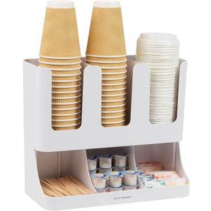 Mind Reader 6 Compartment Upright Breakroom Coffee Condiment and Cup Storage Organizer, White