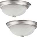 Aspen Creative 63023-09-2, 2-Light Flush Mount, Brushed Nickel Finish w/Alabaster Glass, 13" Dia, E26 Socket, 60 Watts, Bulb Not Included, Set of 2