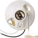 Leviton Glazed Porcelain Incandescent Lampholder with Pull Chain and Grounding Outlet, 9726-C2 (1 Count (Pack of 1), Image)