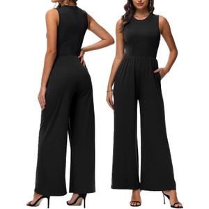 Tanou 2025 Women's Dressy Casual Jumpsuits Sleeveless Tummy Control One Piece Pants Rompers with Pockets (X-Large, Black)