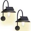 Goodeco Solar Barn Lights for Outside - 2 Lighting Working Modes with Motion Sensor, A Big Solar Panel & Clear Glass LED Edison Bulbs, Glow White, Yard & Housewarming Gifts, Black (2 Pack)