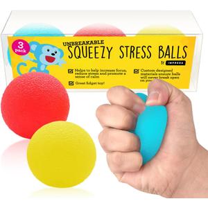 IMPRESA Squishy Stress Ball Set - Sensory Toys for Kids - Fidget Toys for Adults - Tear-Resistant Squeeze Balls for Stress Relief - Pack of 3, Multicolor