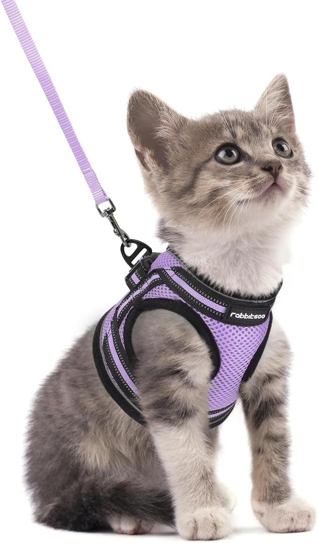 rabbitgoo Cat Harness and Leash Set for Walking Escape Proof, Adjustable Soft Kittens Vest with Reflective Strip for Cats, Comfortable Outdoor Vest, Light Purple, Small