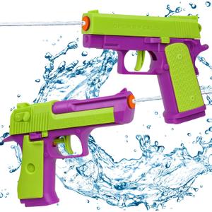 2 Packs Water Gun for Kids Squirt Guns Water Blaster Soaker Toys Water Pistol Toys for Boys Girls Toddlers, Outdoor Beach Swimming Pool Game Summer Party Favor (Purple and Green)