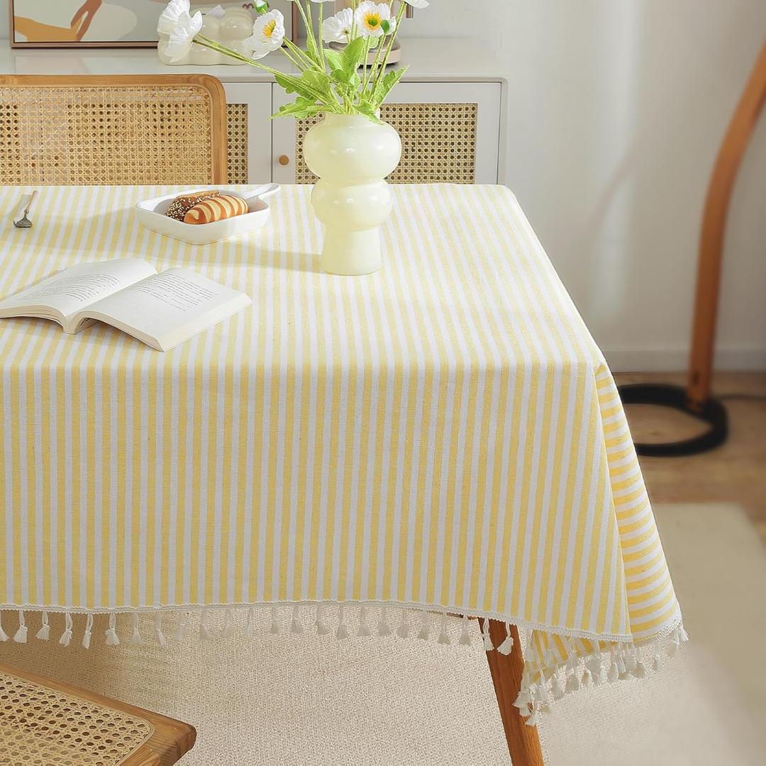 meioro Striped Tablecloth Rectangle Tablecloths Cotton Blend Table Cloth Washable Tabletop Decorative Fabric Table Cover for Kitchen Dinning (Yellow, 60 x 84 Inch)