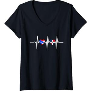 Womens Half Dominican And Puerto Rican Rico Flag DominiRican Heart V-Neck T-Shirt M