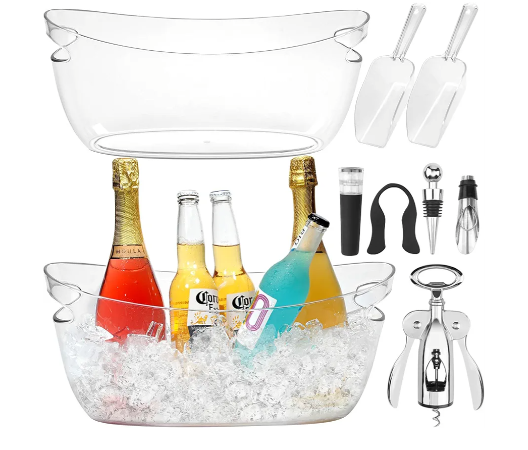 KITHELP 2 PCS Ice Buckets for Parties, 5.5L Ice Bucket with Scoops and Metal Wine Bottle Opener, Mimosa Bar Supplies Beverage Tub for Champagne, Beer, Cocktail