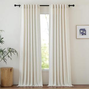 NICETOWN Faux Linen Sheer Cream Curtains for Bedroom, Rod Pocket & Back Tab Rustic Semi Sheer Window Treatments with Light Penetration Drapes for Living Room/Kids Room, W52 x L90, 2 Panels