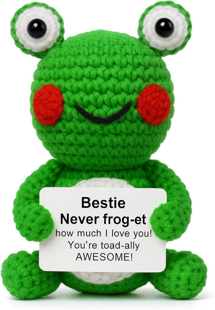 2 x JoycuFF Best Friend Friendship Gifts for Women Mini Funny Frog Birthday Gifts for Women Friendship Gift Positive Crochet Animal Emotional Support Handmade Crochet Frog