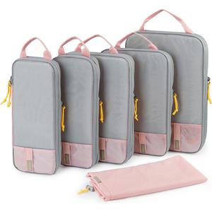 BAGSMART 6 Set Compression Packing Cubes - Lightweight Travel Essentials, Durable Luggage Organizer (01-Baby Pink)