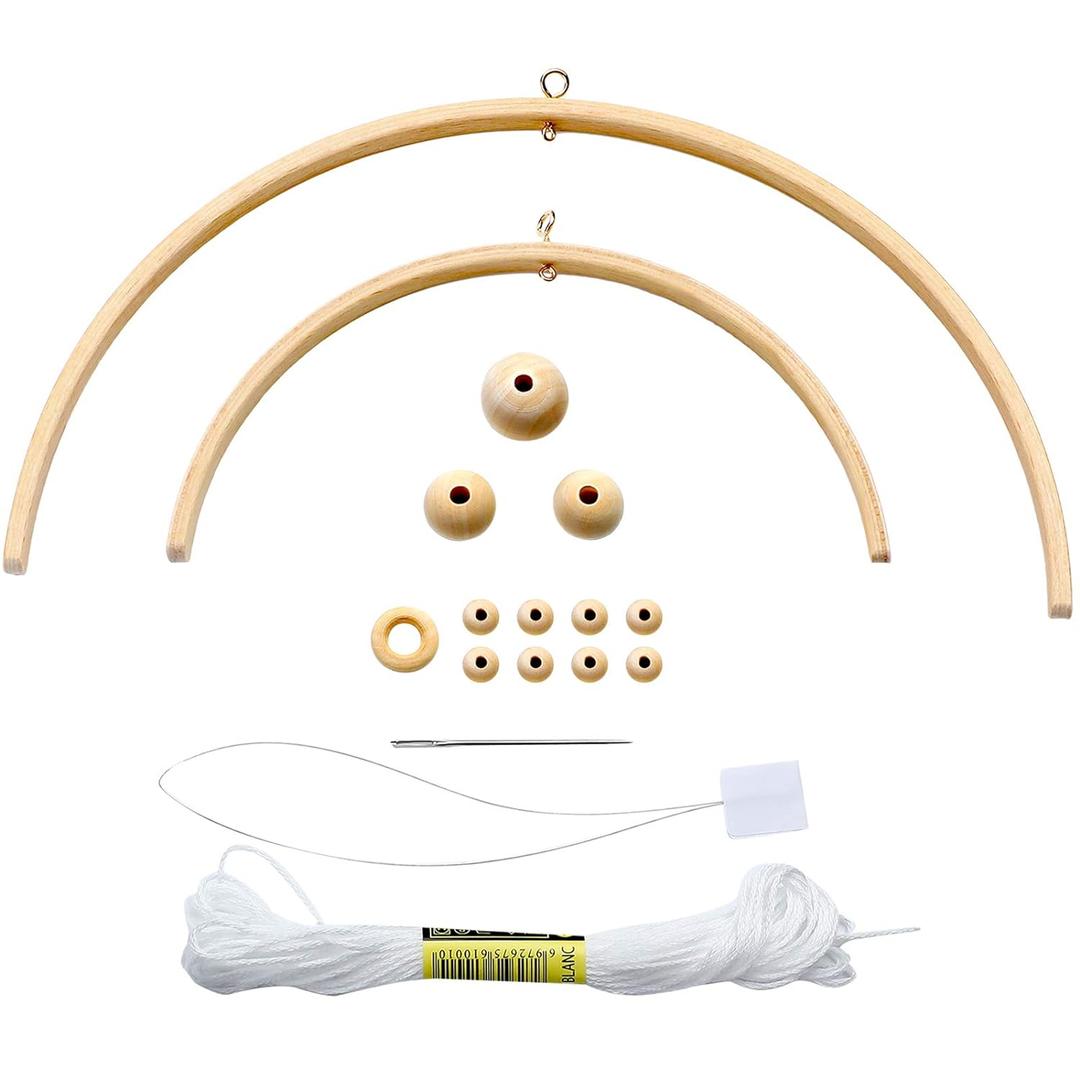 Tatuo Nursery Mobile Crib Bed Bell Ceiling Wooden Wind Chime Hanging DIY Wooden Frame Ornaments Handmade Kit for Infant Toys Nursing Accessories Nurse Charms (Semi-Circular)