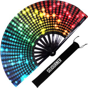 SoJourner Bags Rave Fan - Large Folding Fan - Clack Fan Hand Fan for Raves, Halloween, Burlesque, Rainbow Outfits for Women & Festival Accessories (Bright Lights)