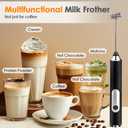Milk Frother Handheld, Rechargeable Coffee Frother Wand with 2 Stainless Whisks 3 Speeds, Drink Mixer, Electric Foam Maker, Hand Mixer for Lattes, Cappuccino, Matcha, Egg, Black