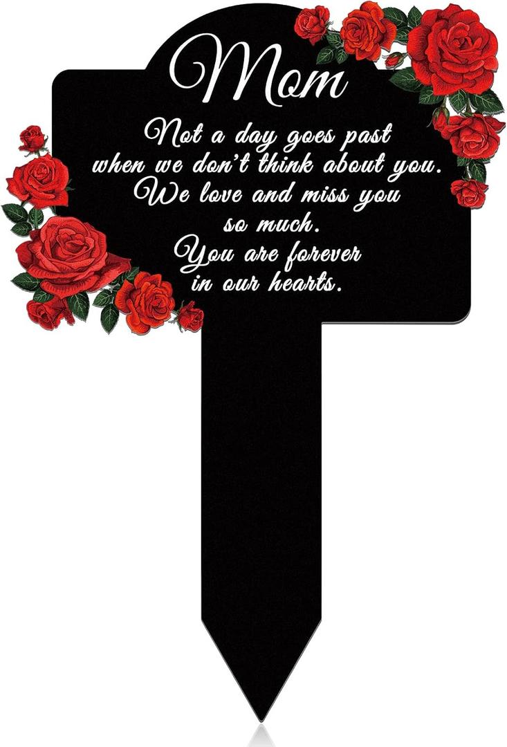 Geelin Memorial Stakes Grave Cemetery Decorations Metal Grave Plaque Markers Mom Plaques Mother's Day Gift Sympathy Waterproof Garden Stake for Yard