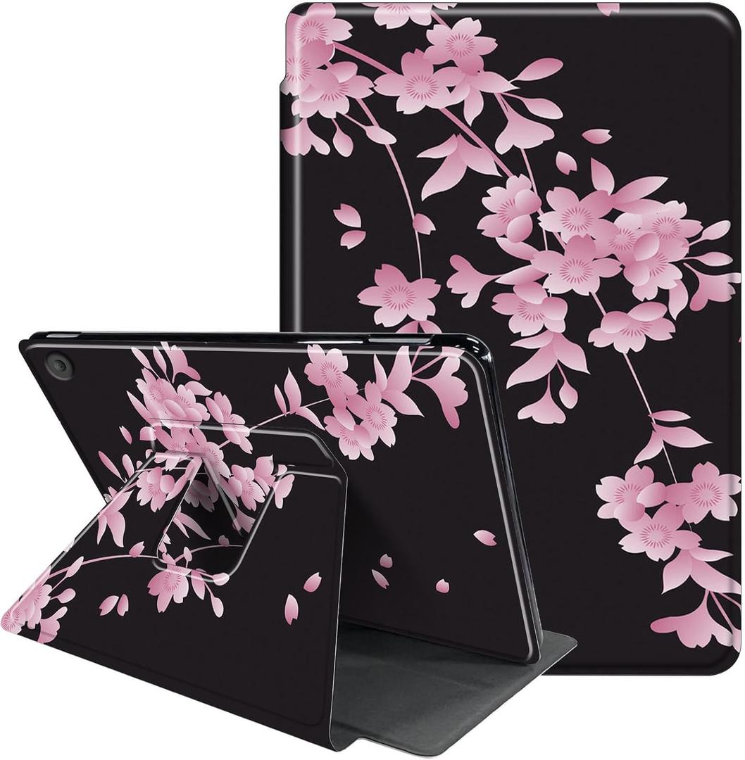 Case for All-New Amazon Fire HD 10 Tablet (13th Generation 10.1", 2023 Release)- 360 Degree Rotating Multi-Angle Viewing Protective Cover with Auto Sleep/Wake-Cherry Blossoms