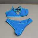 ZAFUL Women's Contrast Trim Piping Crochet High Cut Tie Back Bralette Bikini Set (Light Blue, S)