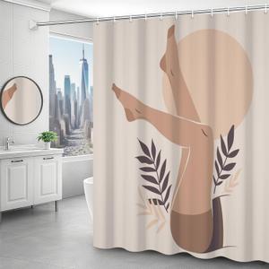 Boho Shower Curtain Beige Women Leaves Sun Pattern Batnroom Curtain Bohemia Style Shower Curtain with Hooks Waterproof Fabric Decor 36x72 Inch Beige