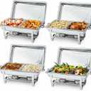 8 Qt Chafing Dishes for Buffet, 4 Pack Stainless Steel Foldable Chafers and Food Warmers Set with 6 Food Pans (Full & Half Size), Rectangle Catering Food Warmer Buffet Set for Parties, Wedding, Silver