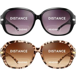 JM 2 Pairs Classic Bifocal Reading Sunglasses for Women Vintage Reader Glasses Outdoor UV Protection Black+Tortoise 2.5