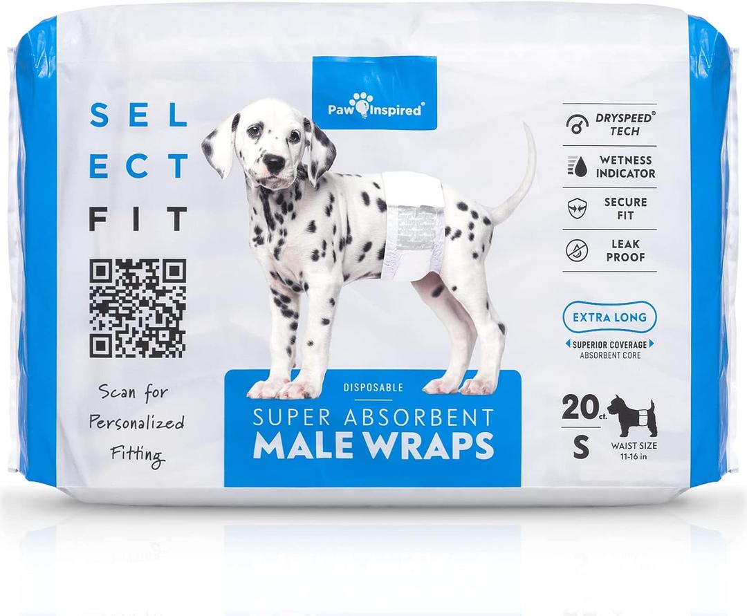 Paw Inspired Select Fit Male Dog Diapers, Disposable Male Wraps with Wetness Indicator| Belly Bands for Small, Medium, Large Dogs (Small, 20 Count)