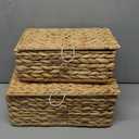 LUSYDECO Set of 2 Rectangular Wicker Storage Bins with Lid, Rattan Basket Decorative Boxes, Multipurpose Organizer Display Boxes for Shelf Organizer, Boho Rattan Box for Home Decoration
