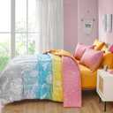 Menghomeus Girls Comforter Set Queen Size 7 Pieces Bed in A Bag Ombre Rainbow Bedding Set Dandelion Butterfly Print Kids Bedding Collections