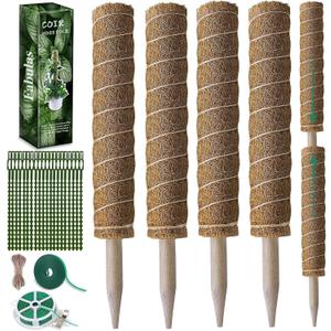 Fabulas Moss Pole 47.5 Inch - Monstera Plant Support, 4 Packs 16 Inch Plant Stakes for Indoor Plants Coco Coir Moss Pole Sticks for Climbing Potted Live Plants, Pothos, Philodendron, with Garden Ties