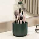 Makeup Brush Holder with Dustproof Cover, Clear 360 Rotating Make Up Brushes Organizer for Counter Vanity Bathroom, Olive Green