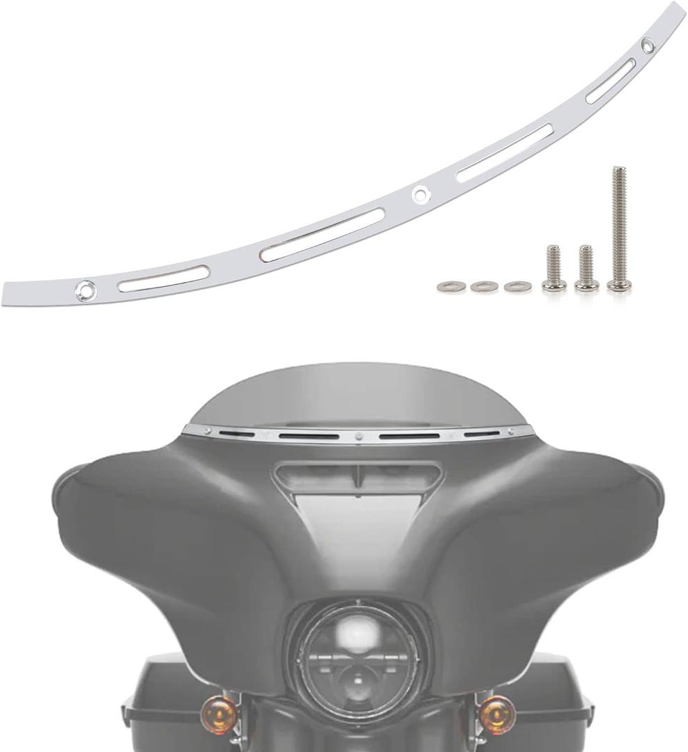 4 Slotted Track Polished Batwing Fairing Windshield Windscreen Trim Molding Clips Accent Parts for Touring Street Glide Electra Tri Ultra Limited 2014-2024(Chrome)