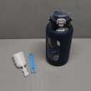 84oz Glass Water Bottle with Stainless Steel Handle,2.5L Gallon Water Bottle with 2-IN-1 Straw Lid, Silicone Sleeve and Motivational Capacity Marker, Wide Mouth Water Jug For Gym, Dark Blue