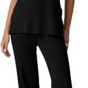 QINSEN Lounge Sets for Women Two Piece Outfits Knit Sleeveless Vented Hemline Tops Wide Leg Pants Sweater Sets (Black, L)