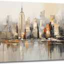 Large Abstract Living Room Canvas Wall Art New York Landscape Reflection painting Decor Pictures Modern Brown Grey City Theme Big Neutral Posters Prints for Bathroom Bedroom Office Home Decoration (40"L x 20"W)