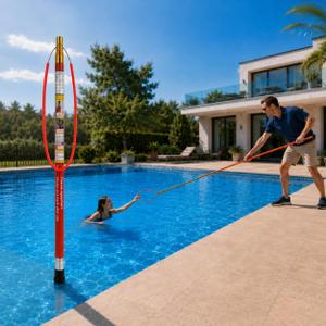 Swimming Pool Safety Hook, 4-15 FT Telescopic Fiberglass Water Rescue Pole