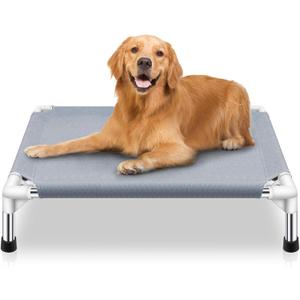 Elevated Cooling Dog Bed, Raised Outdoor Dog Bed for Medium Dogs, Portable Pet Cots with No-Slip Rubber Feet, Double Layer Polyester Cotton | 34"L x 26"W x 6.5"Th