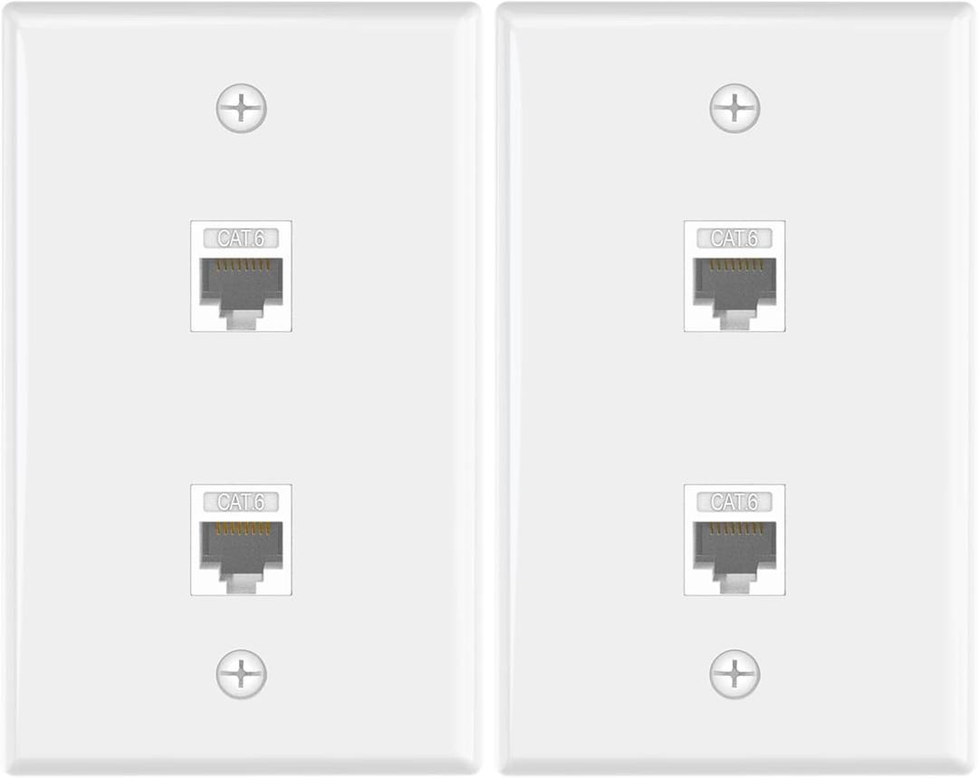 VCE UL Listed Ethernet Wall Plate 2-Port, CAT6 Wall Plate and Jack, RJ45 Keystone Inline Coupler with Keystone Ethernet Outlet, White 2-Pack