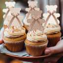 2 x AceOrbit 36 Pcs Gingham Bear Cupcake Toppers with Bows Bears Baby Shower Decorations Cake Cupcake Topper Decoration for Bear Theme Girls Birthday Baby Shower Gender Reveal Party Supplies
