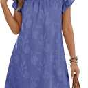 Dokotoo Womens Summer Dresses 2026 Ruffle Short Sleeve Casual V Neck Smocked Floral Burnout Mini Dress Sundress, Large