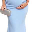 CYCLAMEN Maternity Mermaid Maxi Dress Ruched Cold Shoulder Halter Neck Formal Pregnancy Gown Baby Shower Photoshoot (Blue, XL)